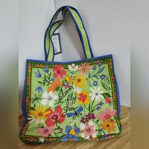 Copy Brighton "In The Garden" Lg Canvas Tote Bag 15"x 14"x 8" NWT Fun Colorful